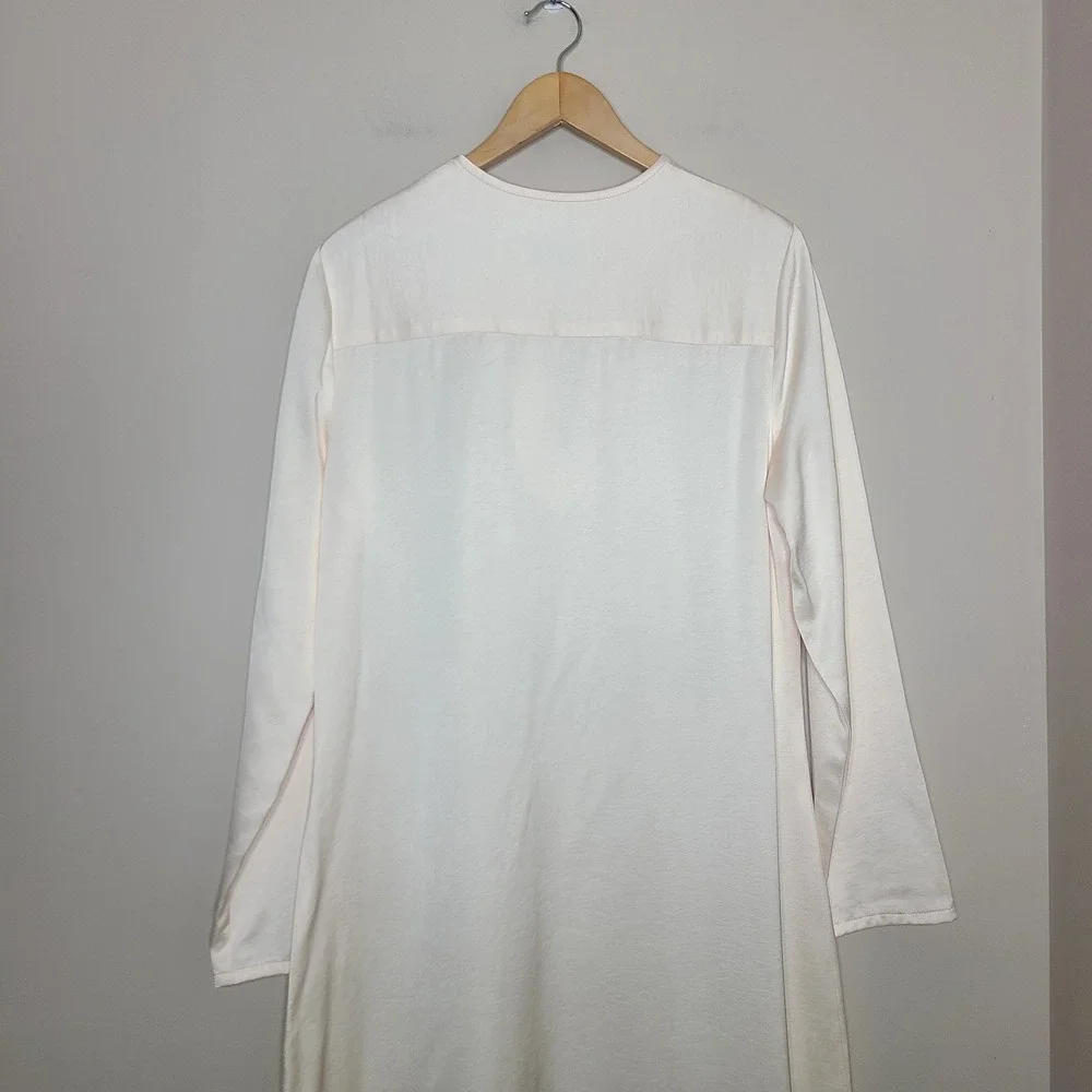Saint Art Tuckernuck Isabel Satin Long Sleeve Midi Dress Ivory Modest Minimalist - Picture 7 of 9